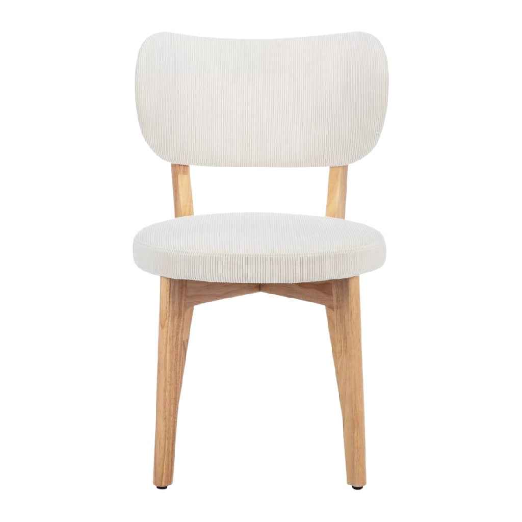 Silla de comedor tapizada color crema con patas de madera natural