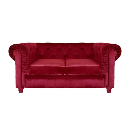 Sofá de 2 plazas estilo Chesterfield tapizado en terciopelo, color rojo burdeos