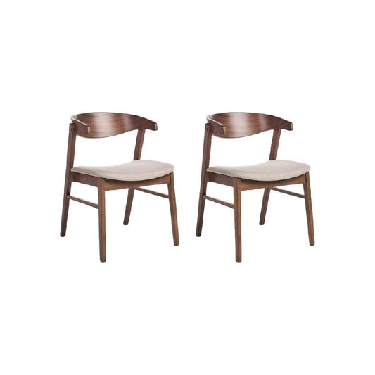 Juego de 2 sillas de comedor de madera oscura con asiento tapizado beige
