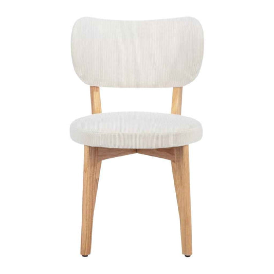 Silla de comedor tapizada color crema con patas de madera natural