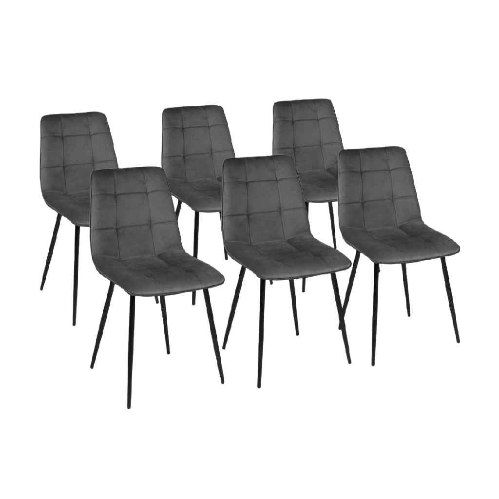 Juego de 6 sillas de comedor tapizadas con costuras y patas metálicas