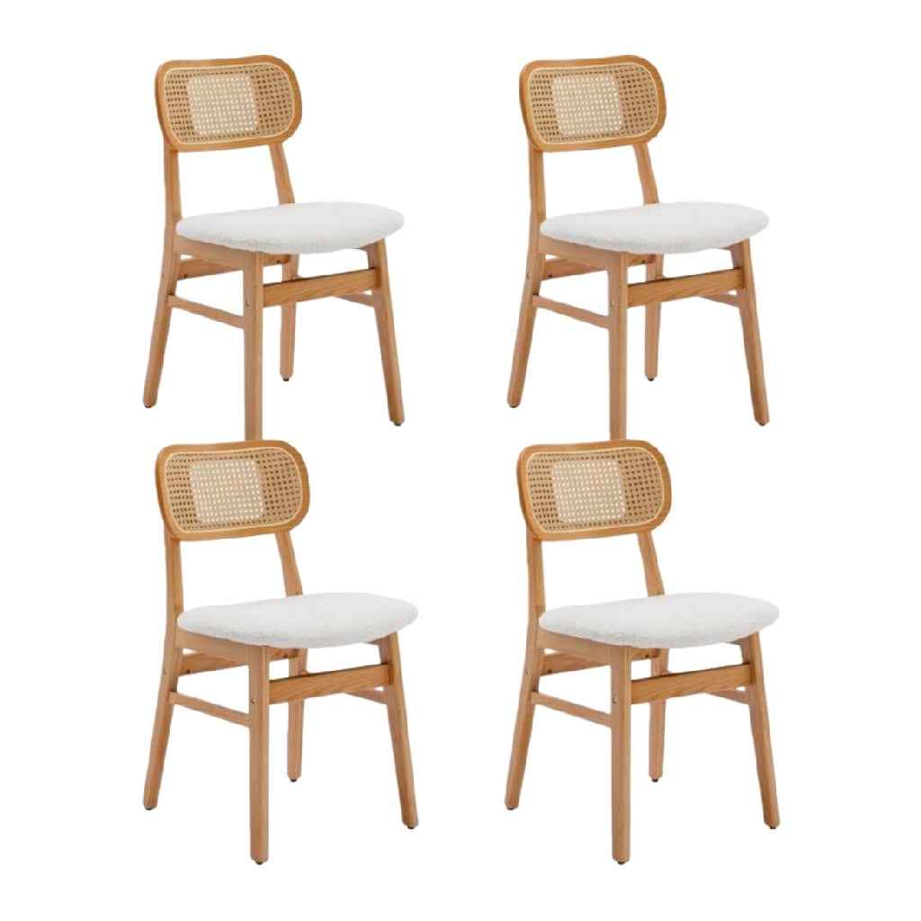 Set de 4 sillas de comedor de madera con respaldo de ratán y asiento tapizado