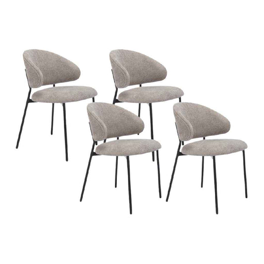 Sillas de comedor tapizadas sin brazos, respaldo curvo, color beige, set de 4