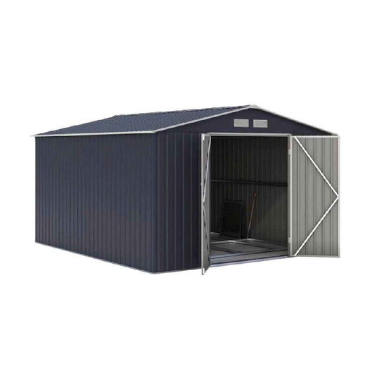 Caseta metálica de almacenamiento para jardín con doble puerta reforzada