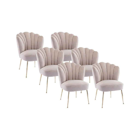 Juego de 6 sillas de comedor tapizadas en terciopelo rosa con patas metálicas doradas