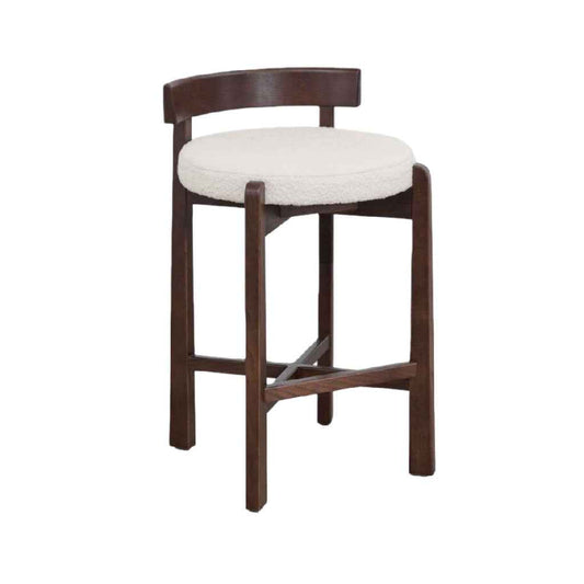 Taburete de Bar de Madera Oscura con Asiento Tapizado y Respaldo Bajo
