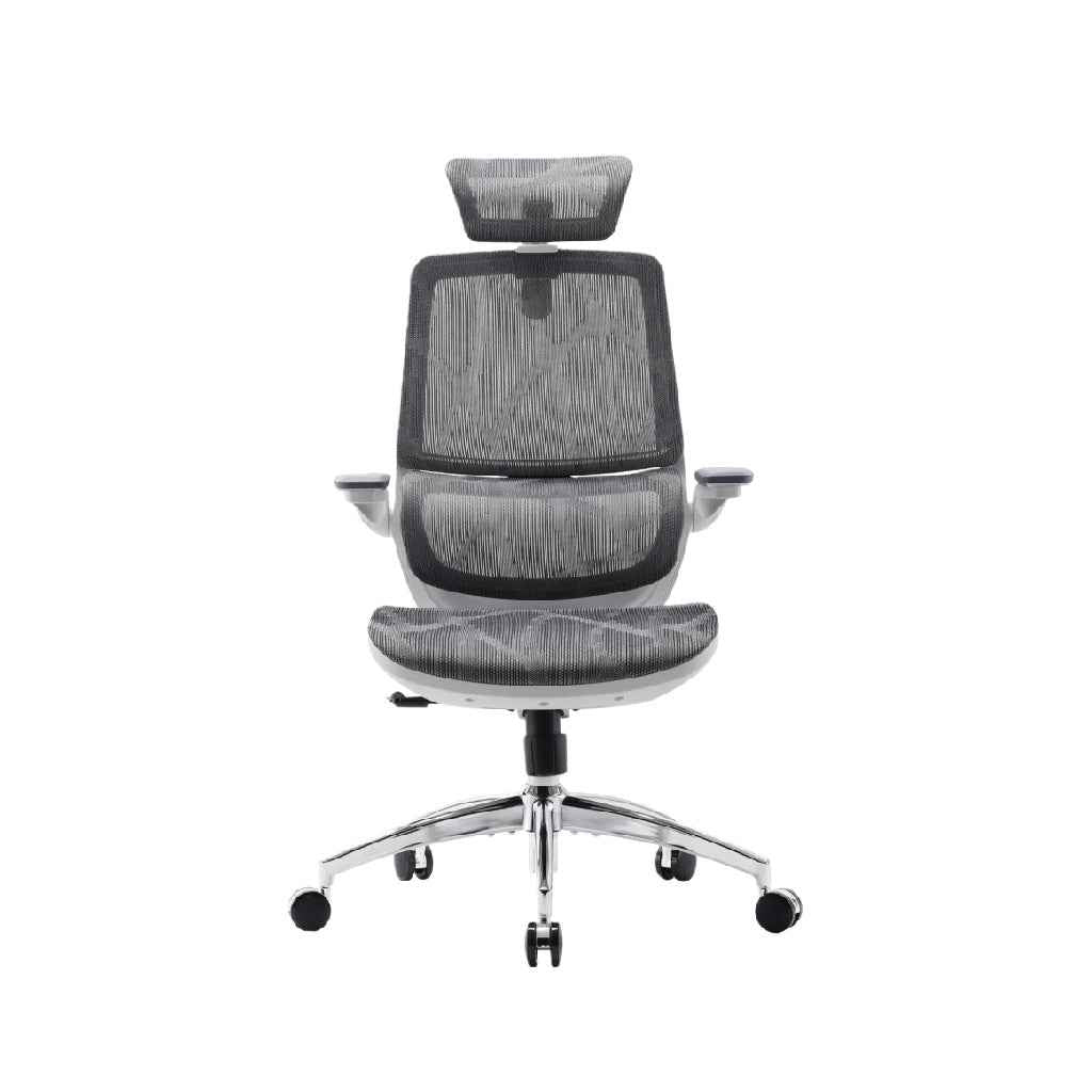 Silla de oficina ergonómica con respaldo de malla y reposacabezas ajustable