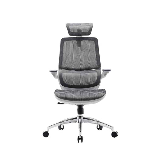 Silla de oficina ergonómica con respaldo de malla y reposacabezas ajustable